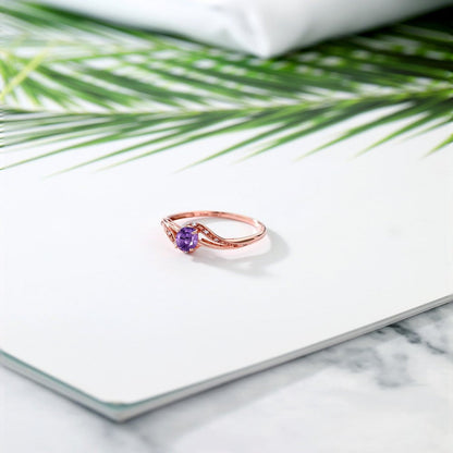 10K Rose Gold Purple Amethyst and Diamond Women Engagement Bypass Ring (0.39 Ctt