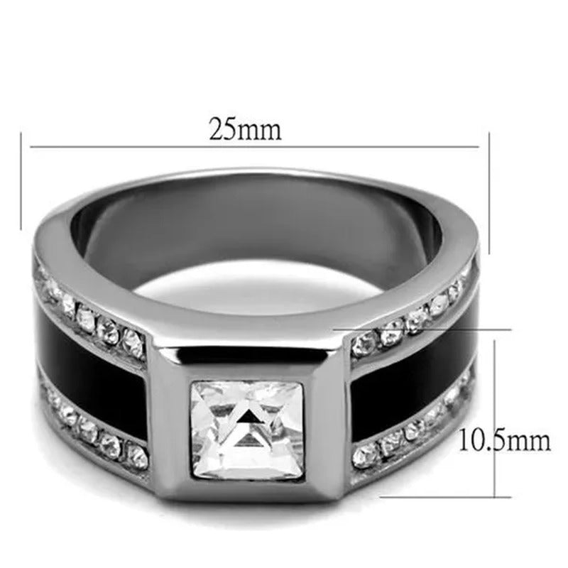 Men'S Princess & round Cut Simulated Diamond Stainless Steel & Epoxy Ring Size 8