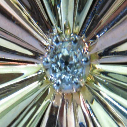 3D 14KT .30Ct DIAMOND 1970'S SUNBURST BROOCH PIN