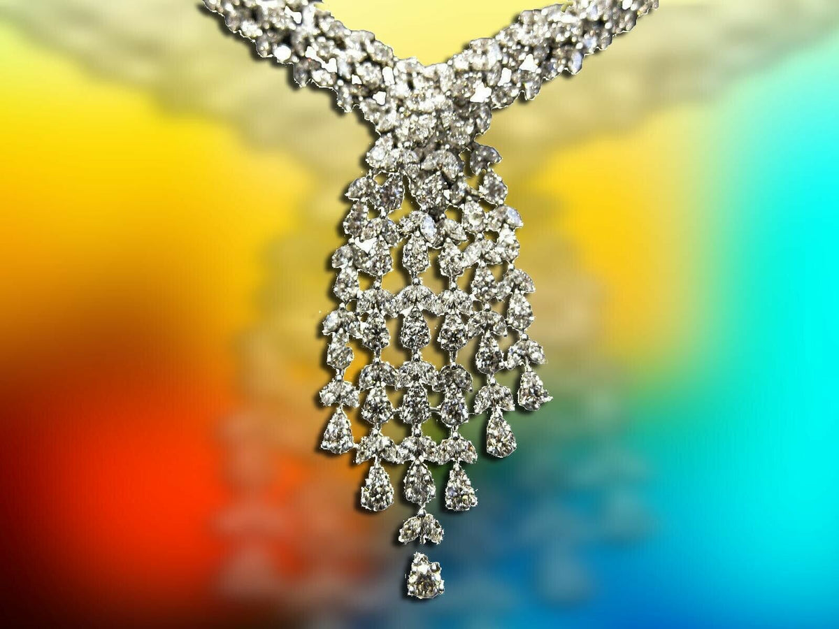 DIAMOND PEAR MARQUISE SHAPE NECKLACE 20 INCH LENGTH INCLUDING DROP 16 INCH NECK