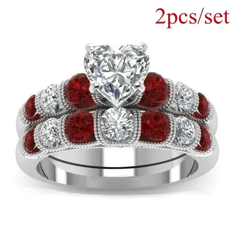 Luxury Heart Ring Sets for Women Natural Gemstones Ruby Rings Promise Rings Set