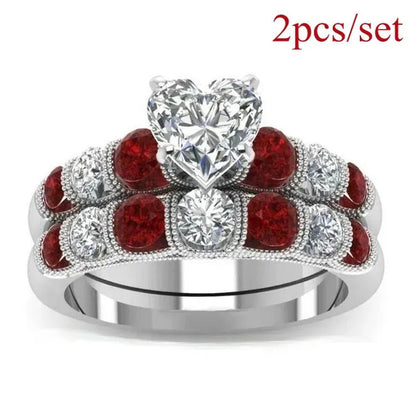 Luxury Heart Ring Sets for Women Natural Gemstones Ruby Rings Promise Rings Set