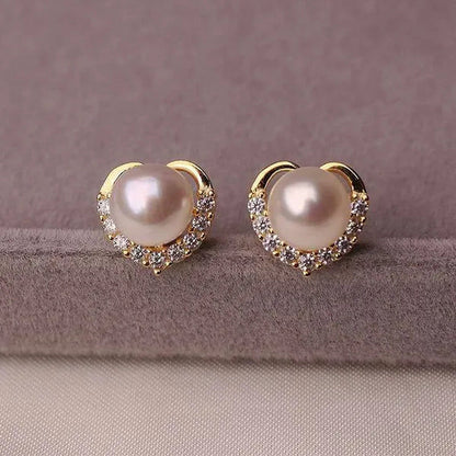 2021 Trendy Fashion Women'S Salloy Exquisite Pearl Heart-Shaped Crystal Earrings