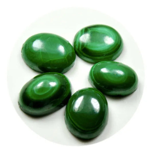Original Malachite Gemstone Lot Total 70 Carat 5 Pcs Oval Shape Cabochon Stone a