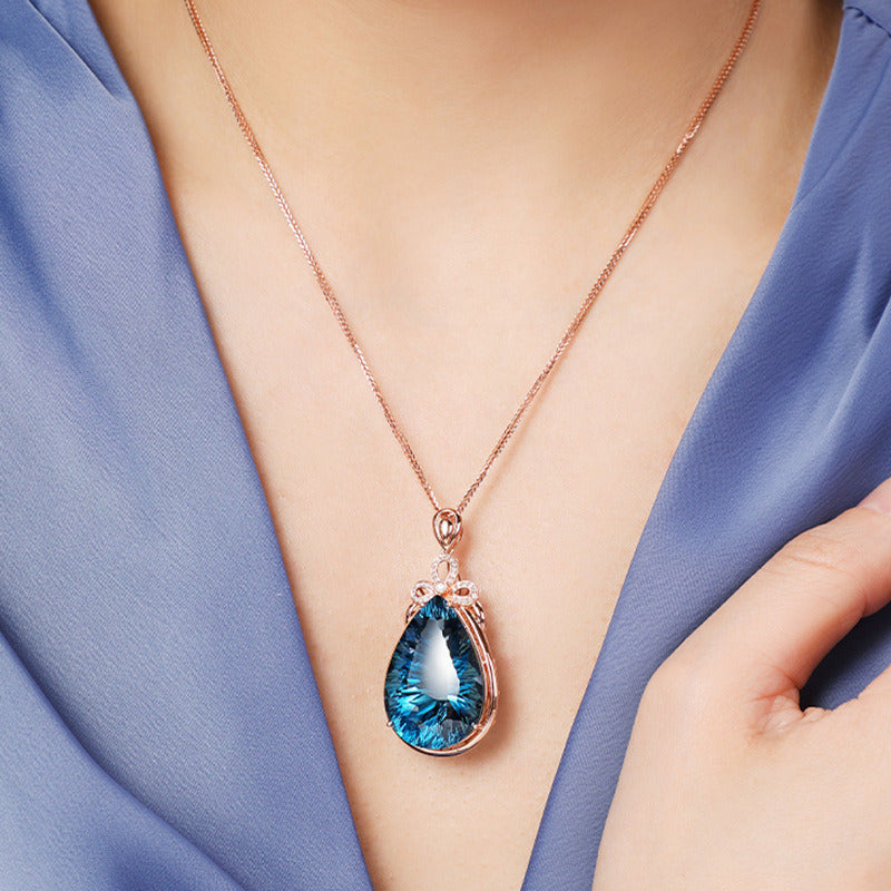 Novel Big Bare Graphite Blue Diamond Pendant Necklace Simulation