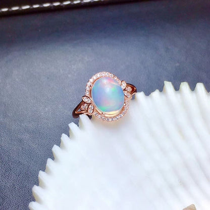 S925 Silver Plated 18K Gold Opal Ring Fire Color