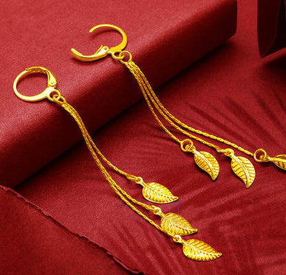 Gold-Plated Earrings Female Tassel Flower Asymmetric Earrings Sand Gold-Plated E