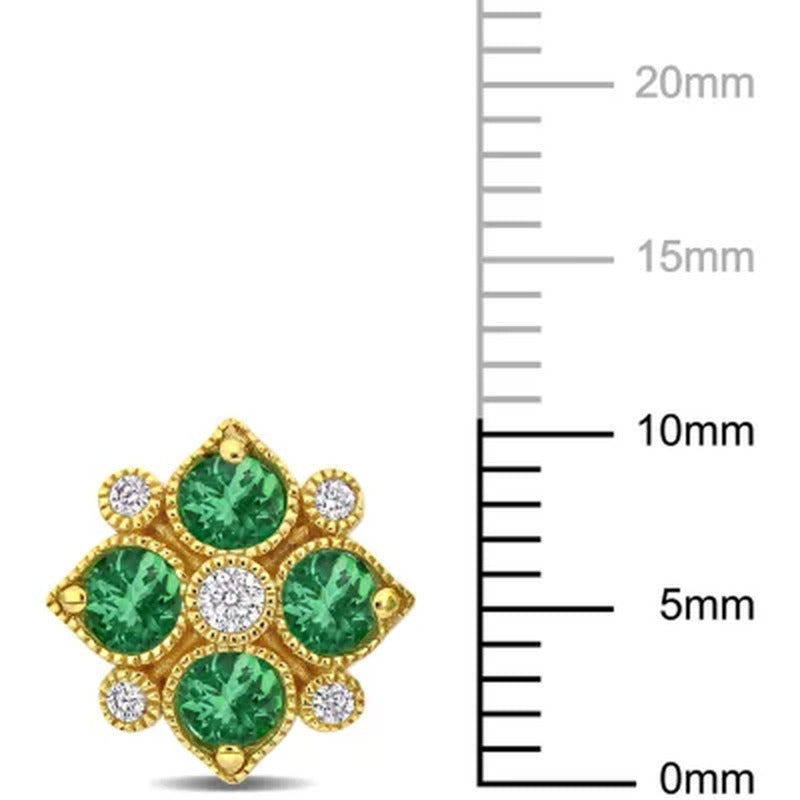 Emerald and 0.11 CT.T.W Diamond Stud Earrings in 14K Yellow Gold