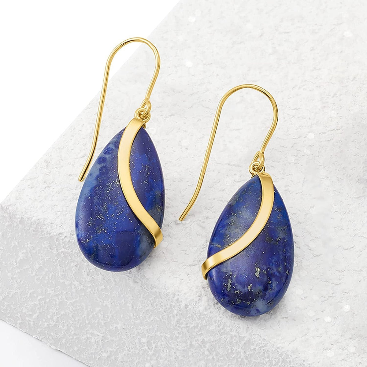 Lapis and 14Kt Yellow Gold Teardrop Earrings