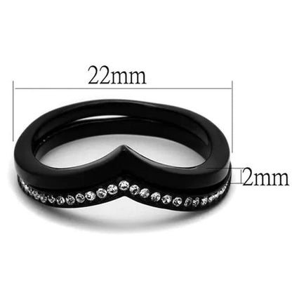 2 Piece Interchangeable Black Stainless Steel Crystal Fashion Ring Women'S 5-10