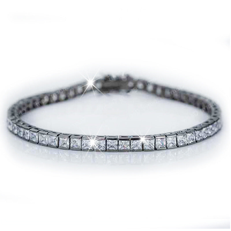 Sterling Silver Bracelet with Square Diamonds and Electroplated Real Gold