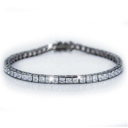 Sterling Silver Bracelet with Square Diamonds and Electroplated Real Gold