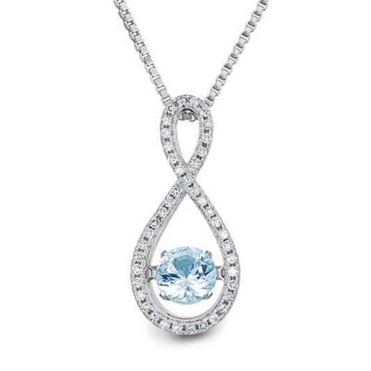 Dancing Aquamarine and 0.12 CT. T.W. Diamond Infinity Pendant in Sterling Silver