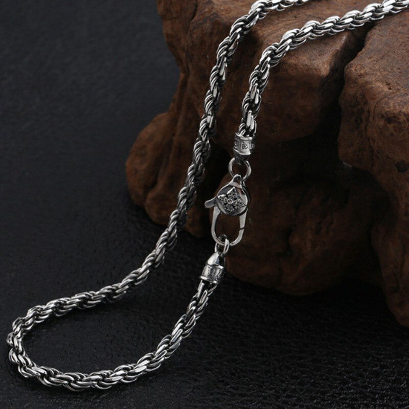 100% Real S925 Pure Silver 2023 Fashion Jewelry 4MM Weaving Personality Man
