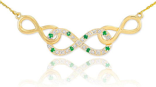Forever Dainty 14K Yellow Gold Emerald and Diamond Triple Infinity Pendant Neckl