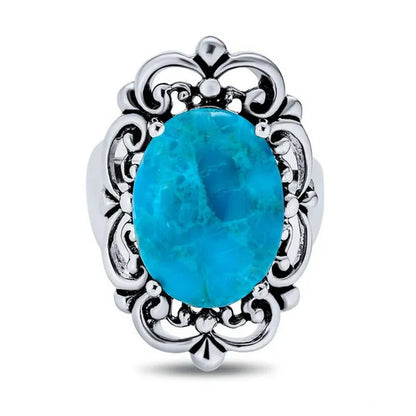 Vintage Oval Gemstone Turquoise Western Statement Ring Sterling Silver