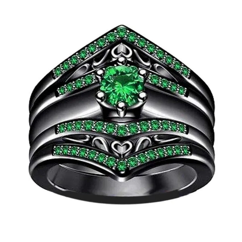 Sz6-12 Couple Rings Green Fiber Cz Titanium Steel Mens Wedding Bands Black Gold