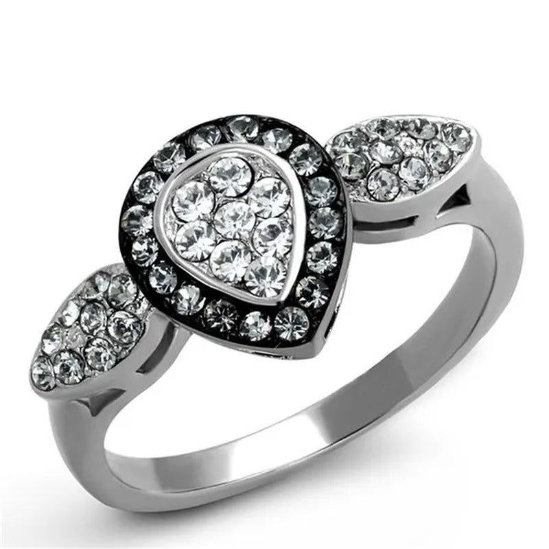 Women Two-Tone IP Black Stainless Steel Ring with Top Grade Crystal in Black Dia