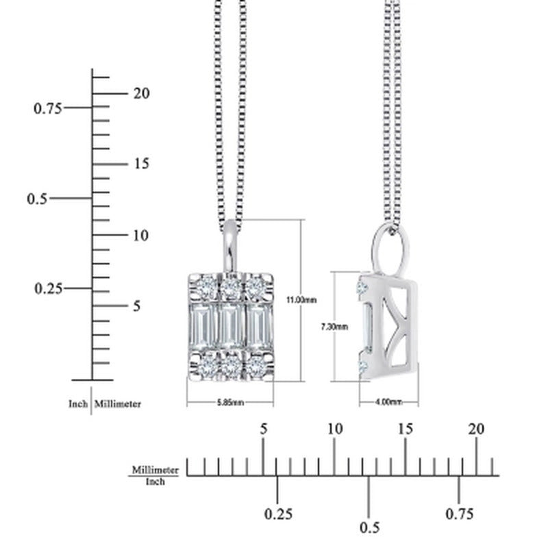 0.23 CT. T.W. Baguette and round Diamond Pendant in 14K White Gold