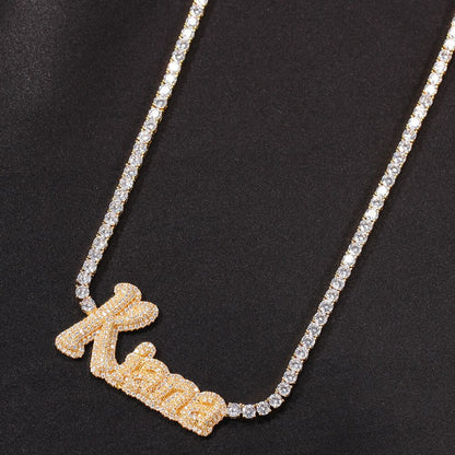 Nameplate Weld Tennis Chain Curise Ice Out Handmade Pendant CZ Tennis Chain Neck
