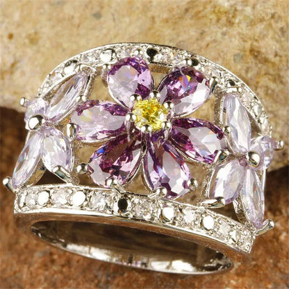 Women'S Flower Jewelry 2*4Mm Pear & round Cut Amethyst & Tourmaline & Citrine &