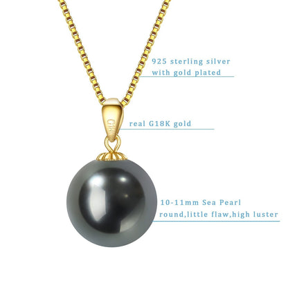 18K Yellow Gold Pendant AAA Quality 10-11Mm Genuine Tahitian South Sea Cultured