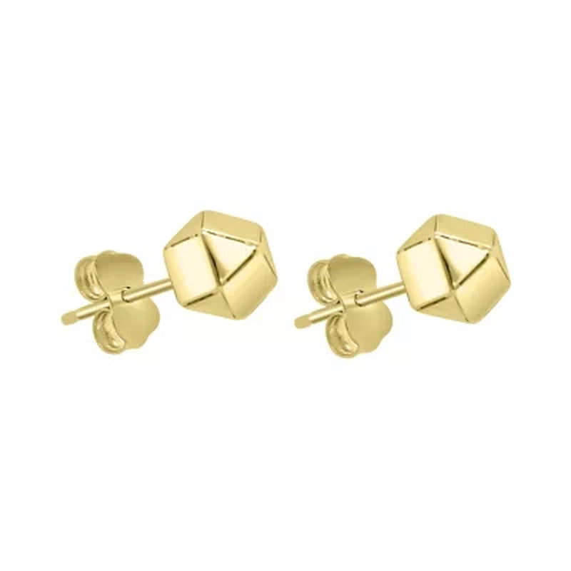 14K Yellow Gold High Polish Geometric Cubed Stud Earring