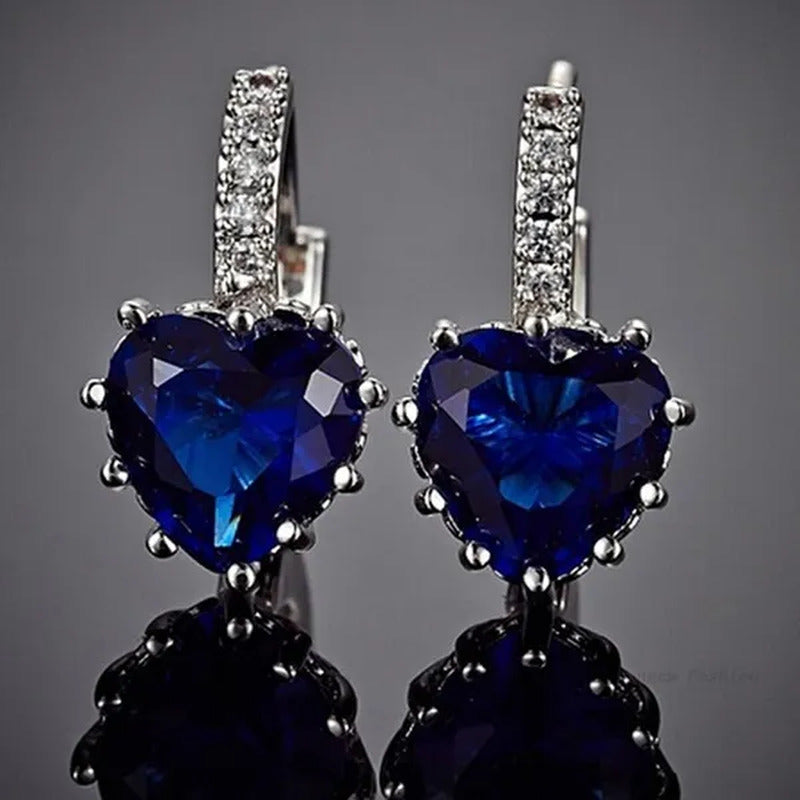 ZCM Womens Fashion Plated Earrings Sapphire Blue Crystal Heart Leverback Earring