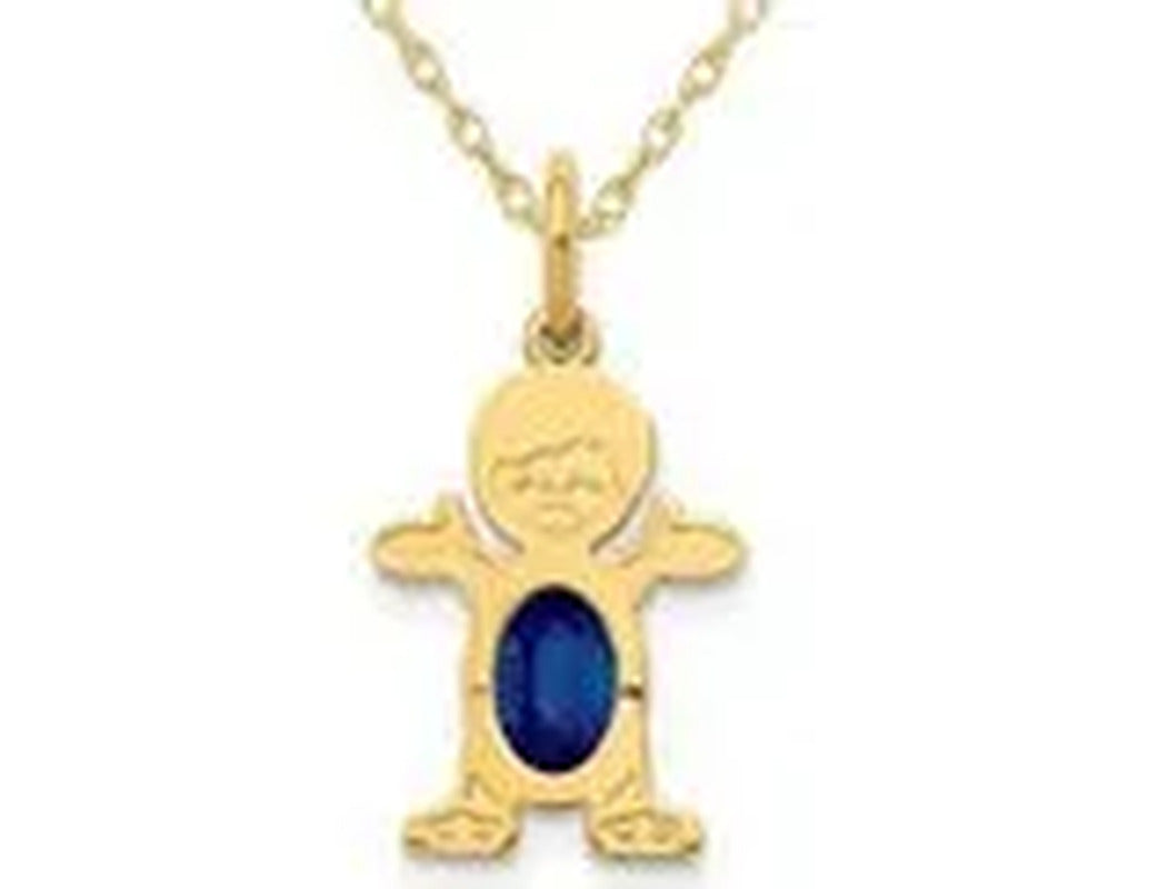 3/5 Carat (Ctw) Natural Blue Sapphire Young Boy Charm Pendant Necklace in 14K Ye