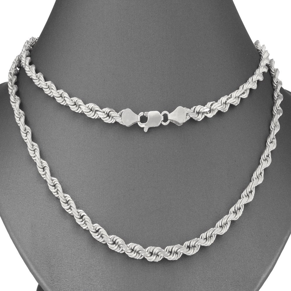 10K White Gold 5Mm Rope Chain Diamond Cut Pendant Necklace, Mens Jewelry with Lo