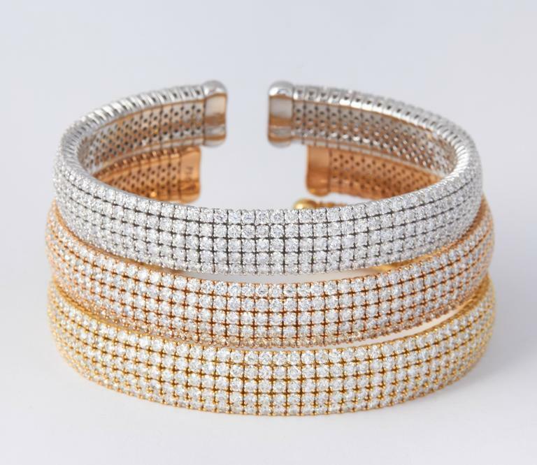 18k rose yellow and white gold bangle trio clarity round brilliant diamond 34 ct