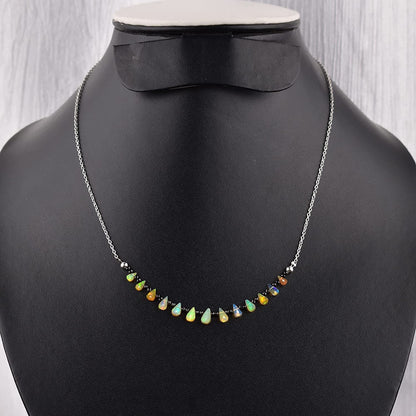 ® Ultra Premium Natural Welo Opal Drops & Black Spinel Gemstone Beads Dainty Nec