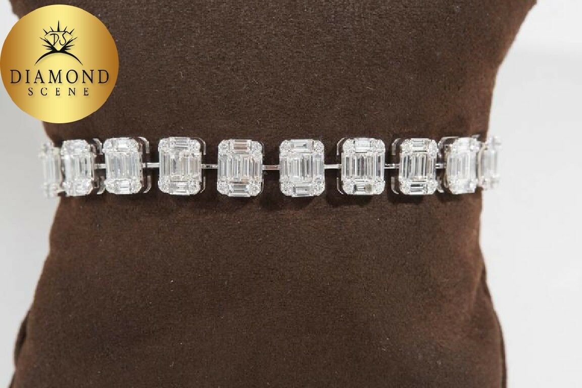 Emerald Cut Diamond White Gold Tennis Bracelet Illusion Set