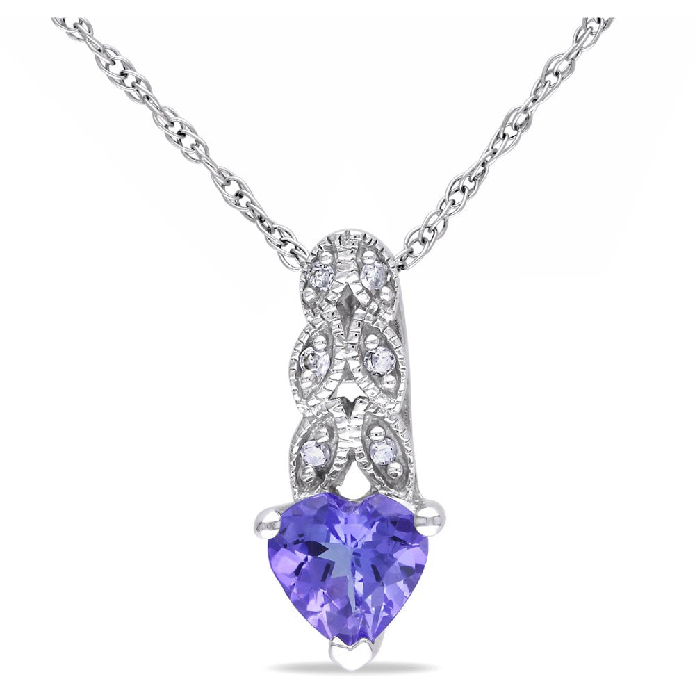 Miabella Women'S 3/8 Carat T.G.W. Heart-Shape Tanzanite and Round-Cut Diamond Ac