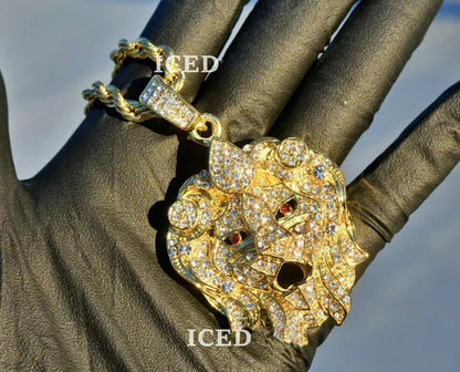 ICED Lab Diamonds Lion Head Pendant & 5Mm 30" Rope Chain Hip Hop Necklace