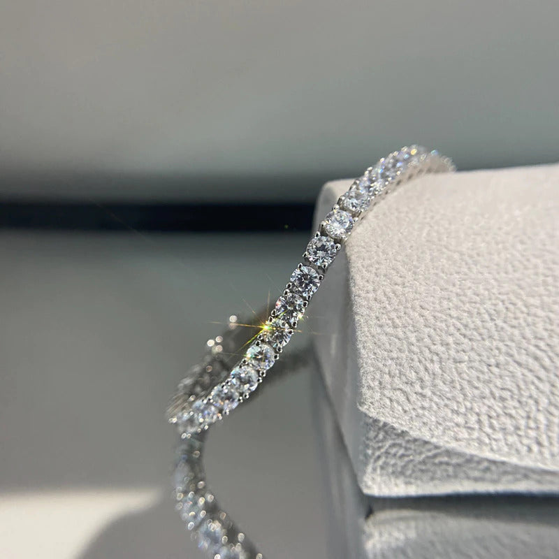 100% 925 Sterling Silver 3/4Mm Real Moissanite Gemstone Bangle Charm Wedding
