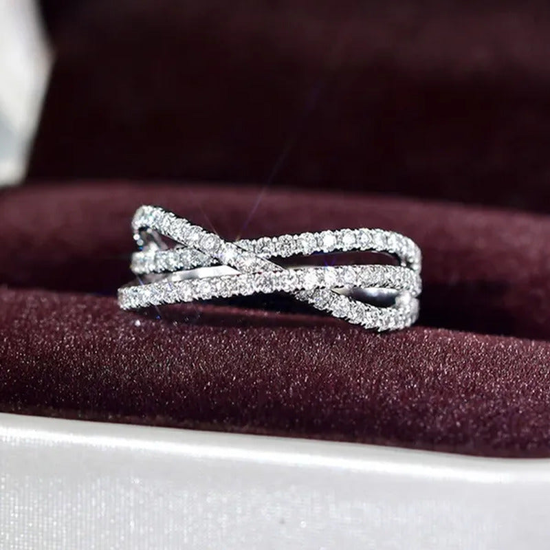 Women'S Fashion 925 Sterling Silver Twisted White Sapphire Ring Elegant Female B