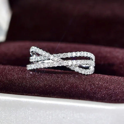 Women'S Fashion 925 Sterling Silver Twisted White Sapphire Ring Elegant Female B