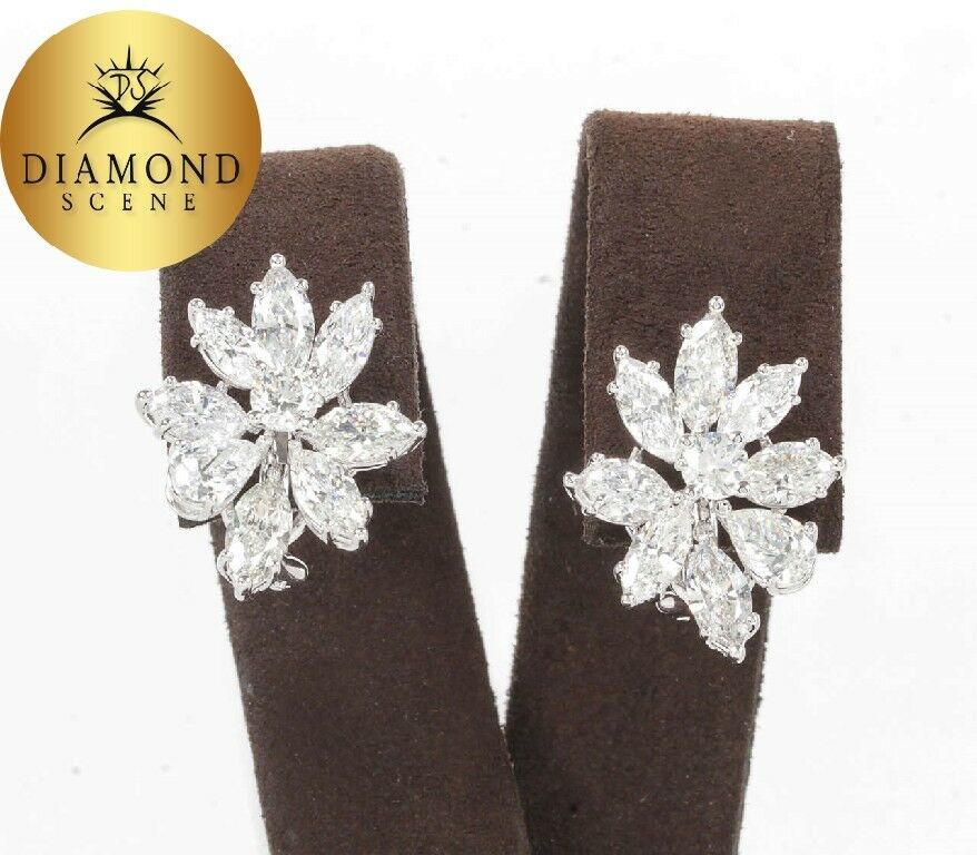 Classic Diamond Gold Cluster Earrings 5.26 ct 18 k White Gold