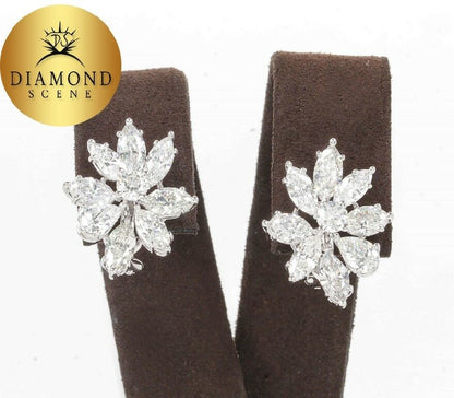 Classic Diamond Gold Cluster Earrings 5.26 ct 18 k White Gold