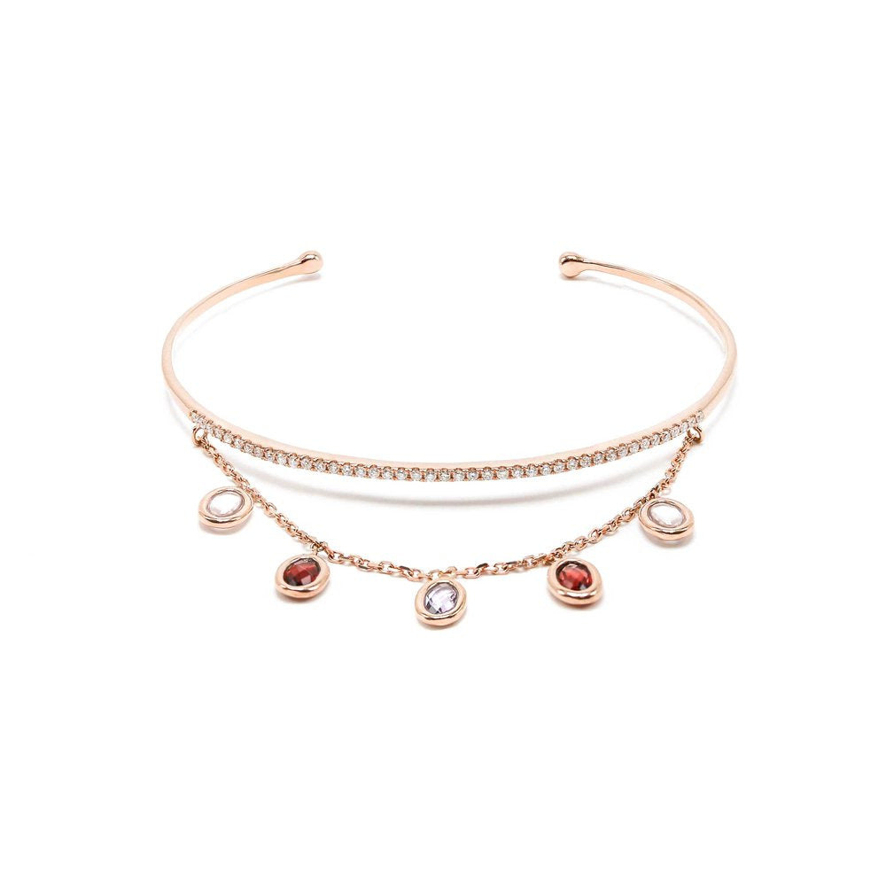 14K Solid Rose Gold round Natural Diamond Multi Gemstone Bangle Cuff Bracelet fo