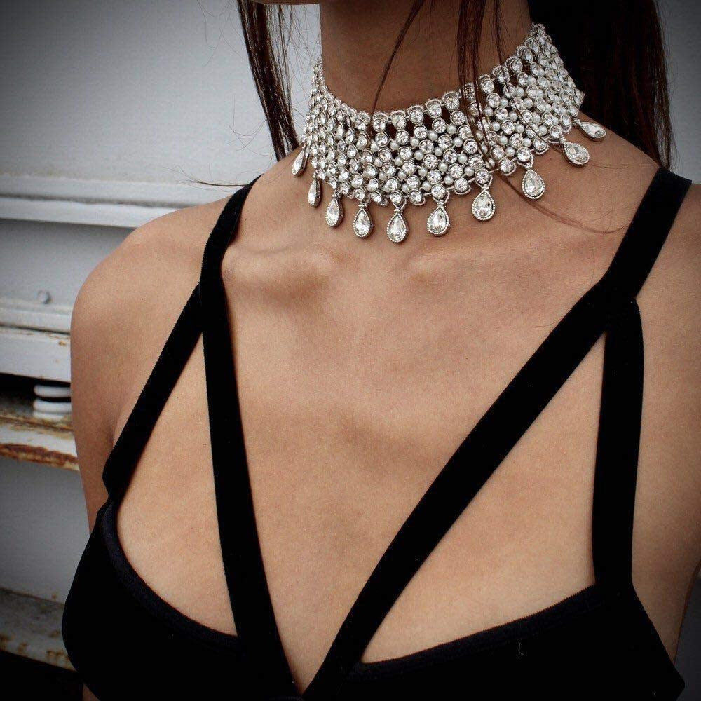 Vintage Boho Full Rhinestones Necklaces Tassel Jewelry Set Layered Pendant State