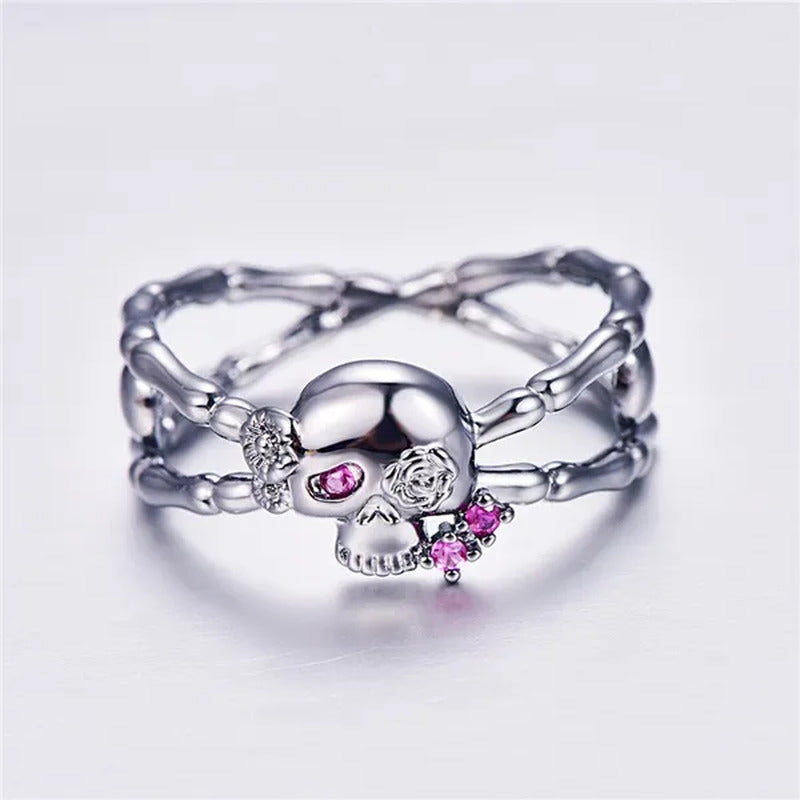 Lingmei Black Skull Wedding Cocktail Ring Size 6-10