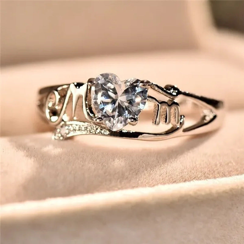 Heart Silver White, Green, Pink, Sapphire Ring Mother'S Day Jewelry Gift Size 5-