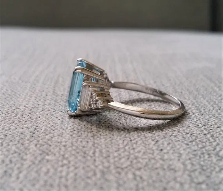 Classic Silver Color Delicate Blue Zircon Women'S Ring Anniversary Christmas Gif