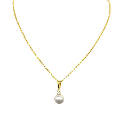 MIKIMOTO PEARL PENDANT 7.10 MM WITH ROUND DIAMOND CHAIN