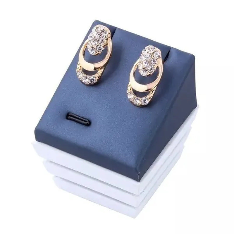 Classics Luxury Goldplated Crystal Necklace Earrings Bracelet Ring Set Rhineston