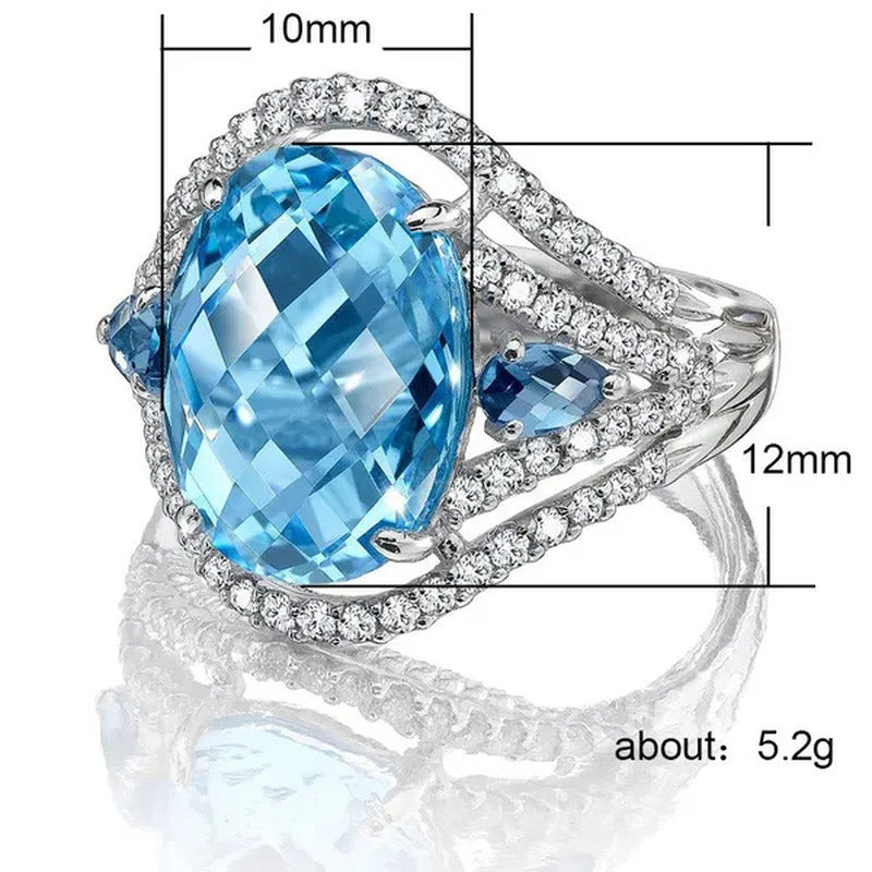 925 Silver Sea Blue Aquamarine Ring Anniversary Fashion Jewelry Anniversary Stat