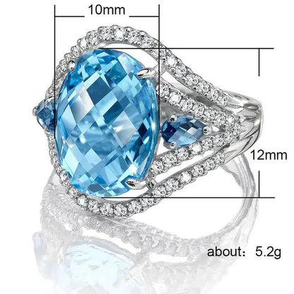 925 Silver Sea Blue Aquamarine Ring Anniversary Fashion Jewelry Anniversary Stat