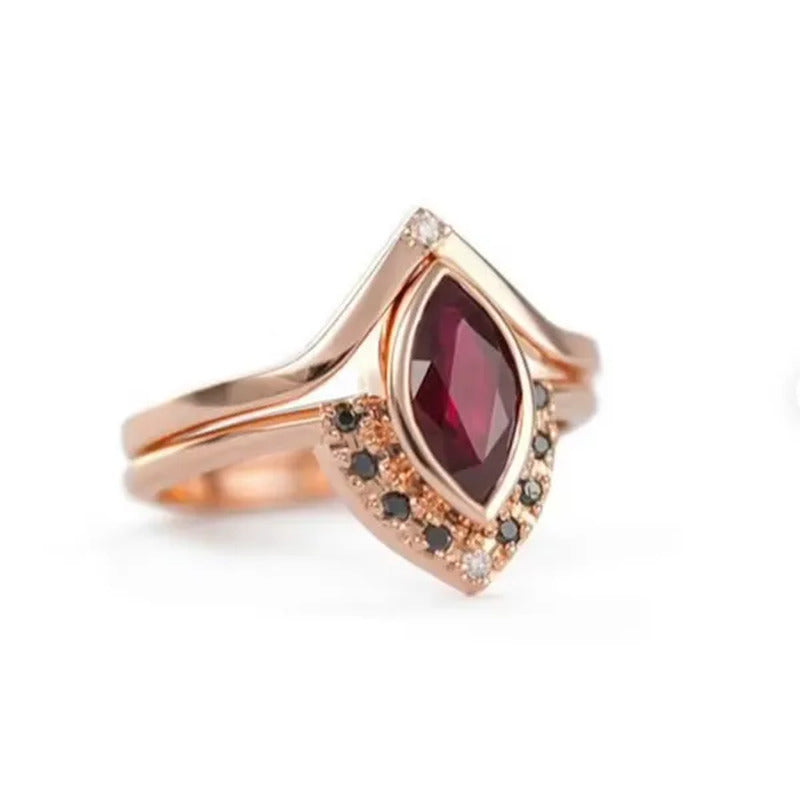 Unique Natural Rhombus 2 in 1 Ruby Engagement Rose Gold Ring Marquise Bridal Wed